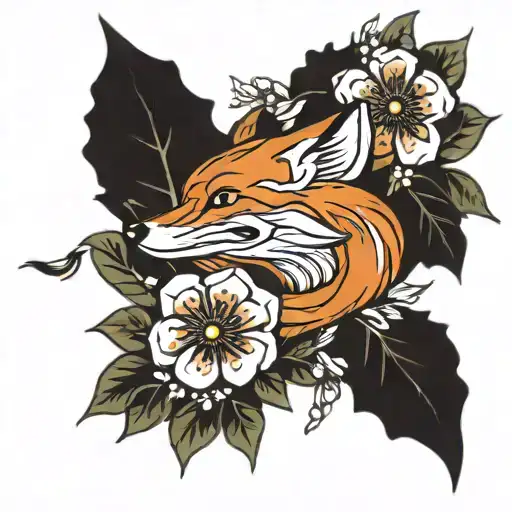 Cartoone Little Fox Inside Flower Blooming Blossom