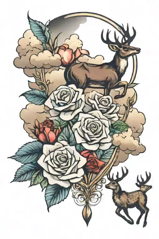 A Rose And Deer With Clouds From Heaven