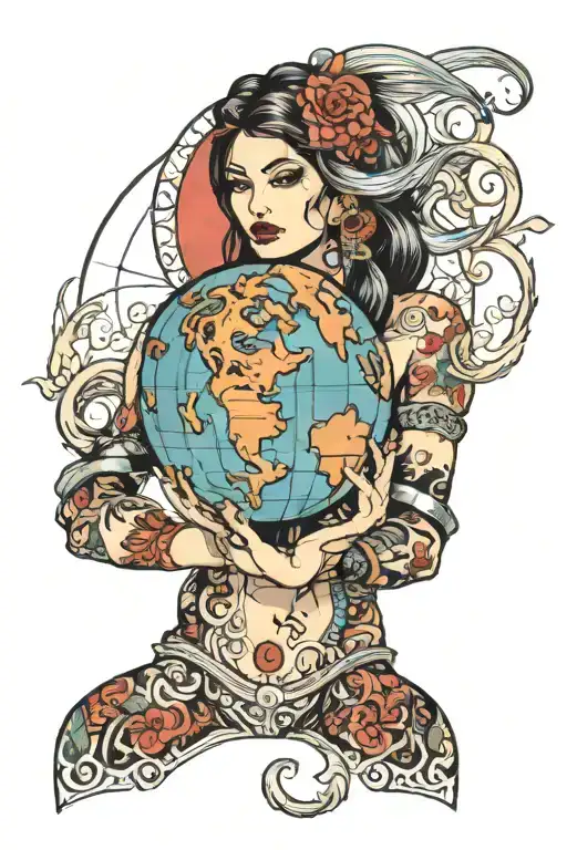 Female Handa With Long Nails Holding The Earth Globe