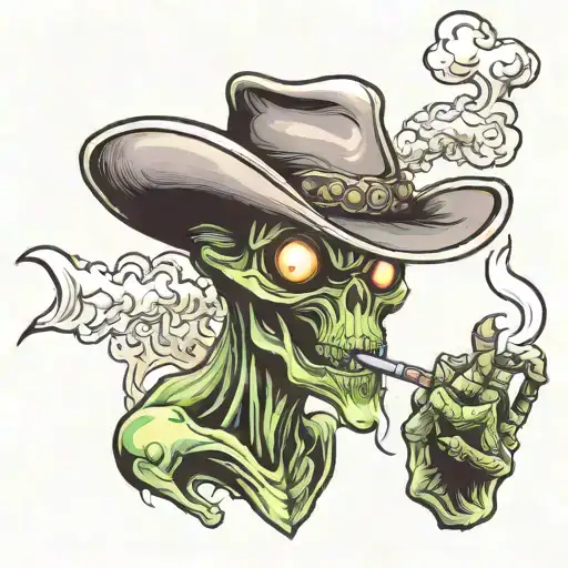 Alien Smoking A Bong In Cowboy Hat