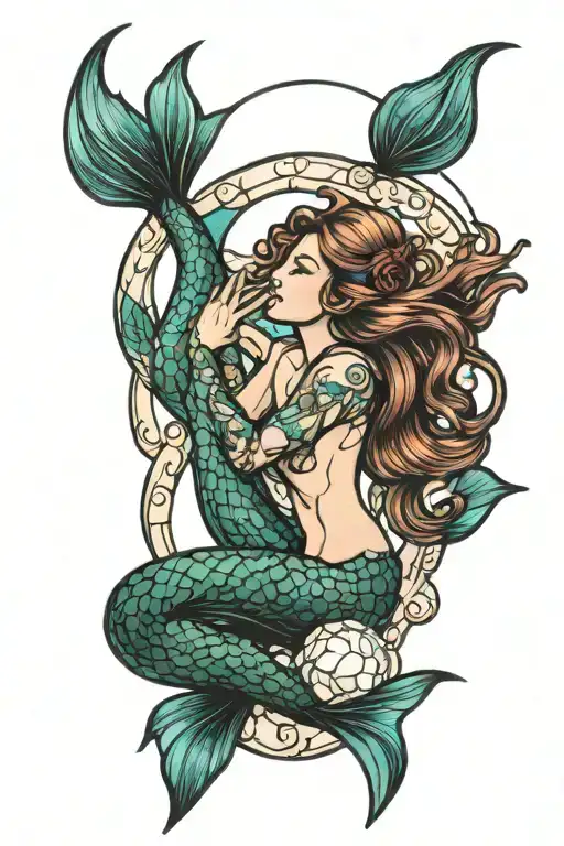 Stained Glass Mermaid Hugging A Pearl