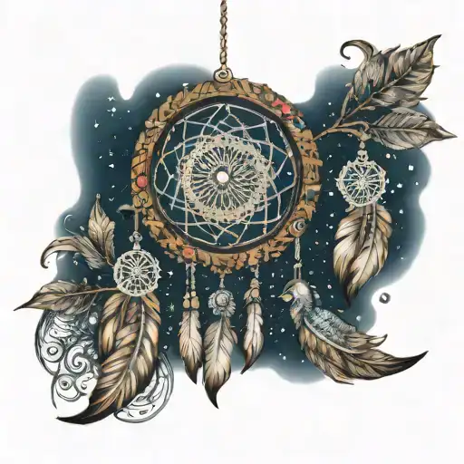 Dream Catcher Very Detailed Starry Night Sky With Jewels Lace And Henna Affect Feathers And Beads