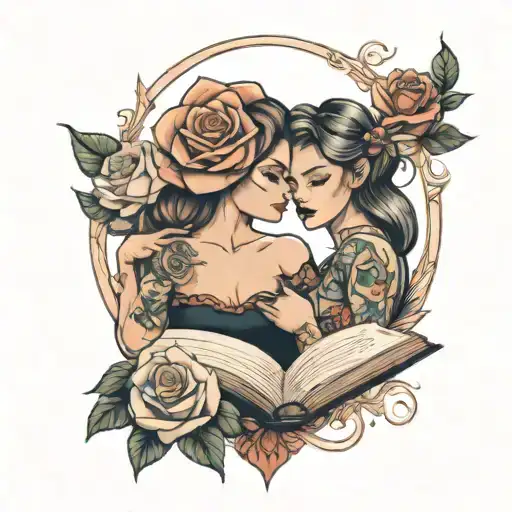Rose And Girl Holding Open Book Surrounded
