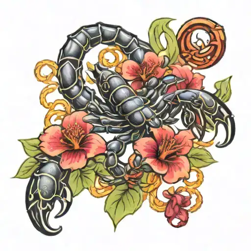 Scorpion With Hibiscus Flower Intertwined
