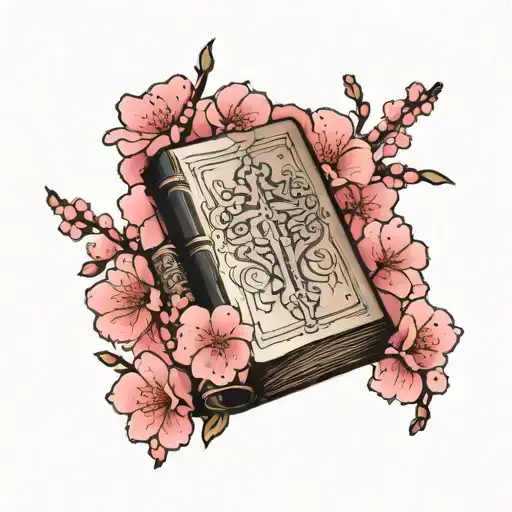 Bible And Pink Sakura Flowers