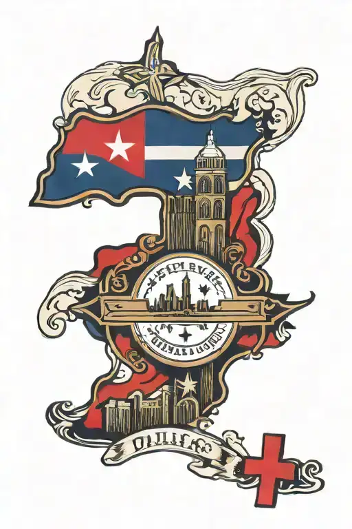 Dallas Texas Skyline With A Panamanian Flag And Christian Cross