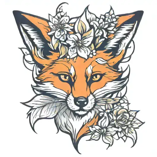 Cartoone Fox Inside Flower Blooming