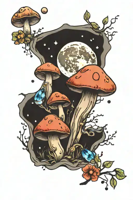 Moon And Mushroom And Crystals
