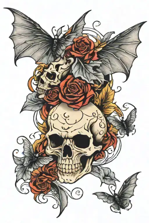 Skull Smoky Bats Flying