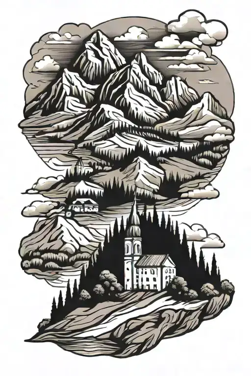 Italian Mountain With A Church