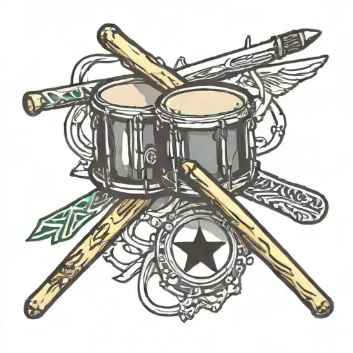 A Pair Of Drum Sticks With Military Dog Tags Hanging