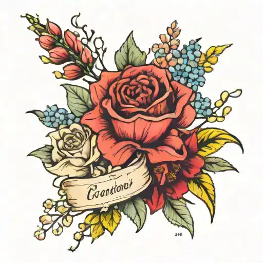 Birth Flower Bouquet With Names Incorporated Into The Design