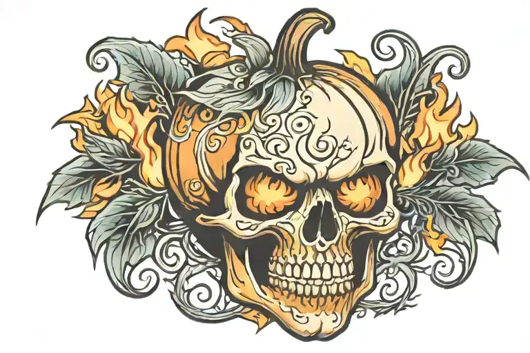 Flaming Pumpkin Skull