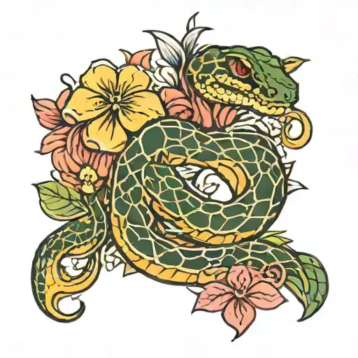 Snake And Flowers