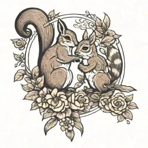 Squirrel Rabbit Wren Bird Together Traditional Style