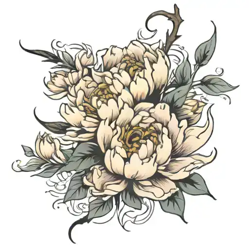 Peony And Chinese Text