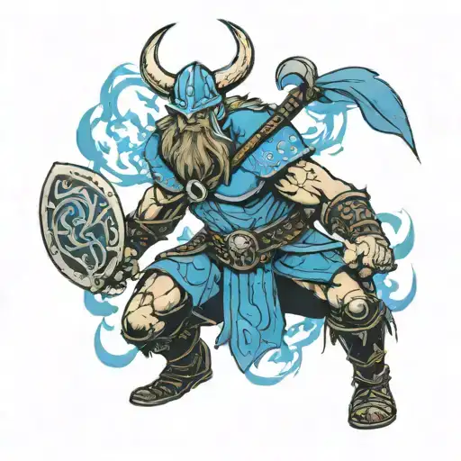 Viking Warrior With Blue Lightning Behind Him