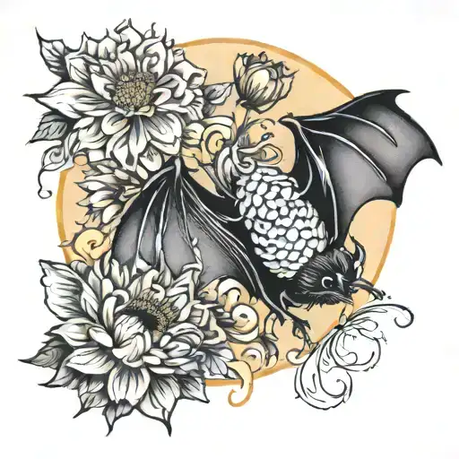 Bat And A Chrysanthemum