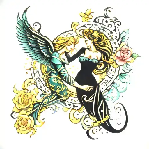 Virgo And Pisces Tattoo Idea Colored