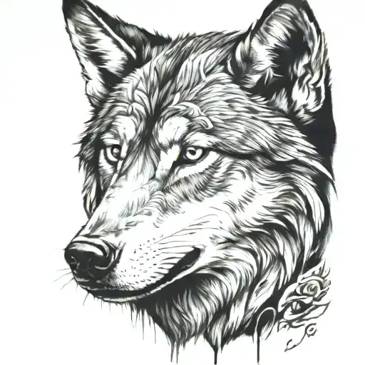 Close Portrait Of A Wolf Surreal Black Ink Art