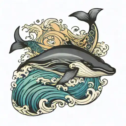 Whale With Ocean Waves Flowing