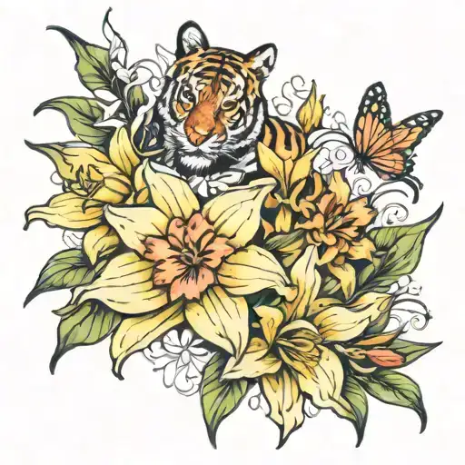 Daffodil And Tiger Lillies