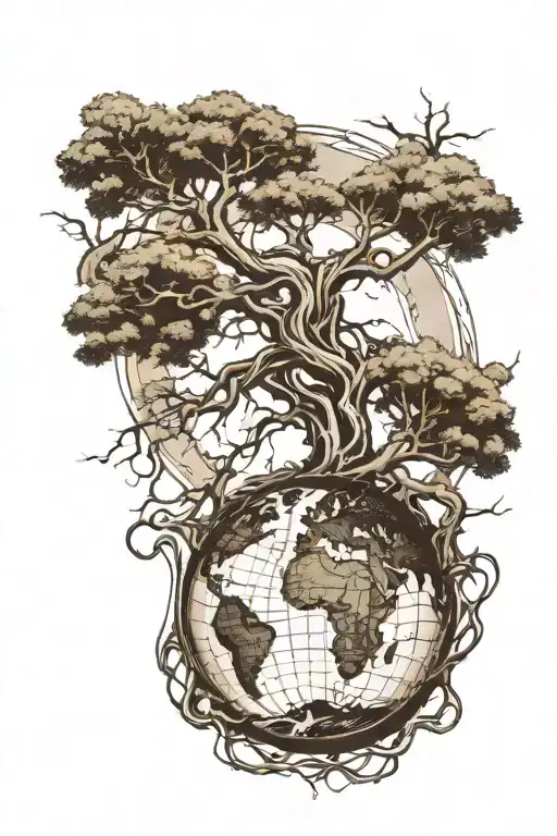 Tree With Roots Reaching Around The Earth Globe
