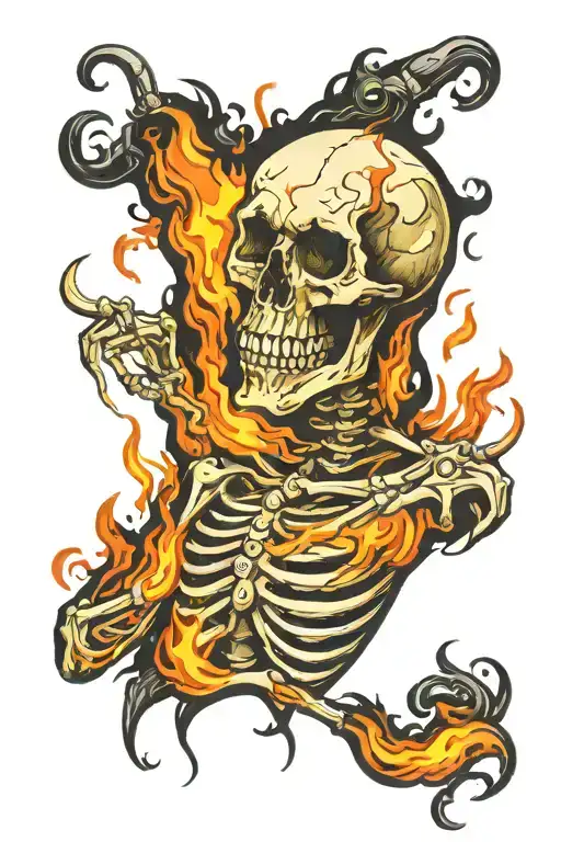 Skeleton On Fire Surrounded