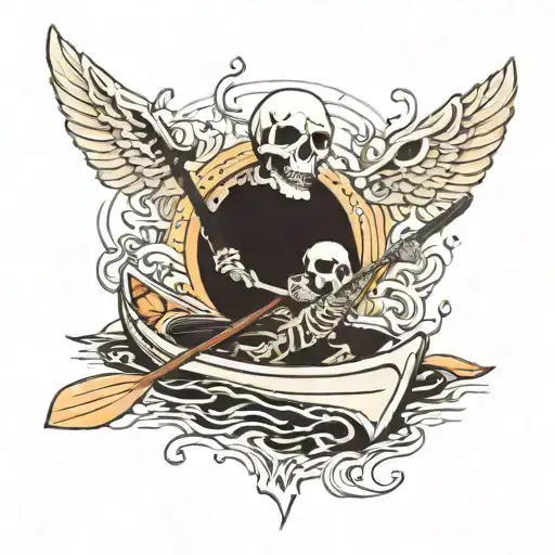 Skeleton On A Kayak Floating