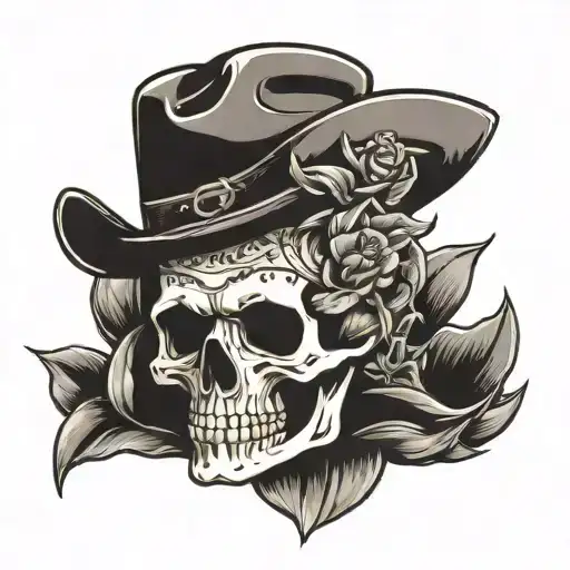 Skull And Agave With Cowboy Hat Sitting