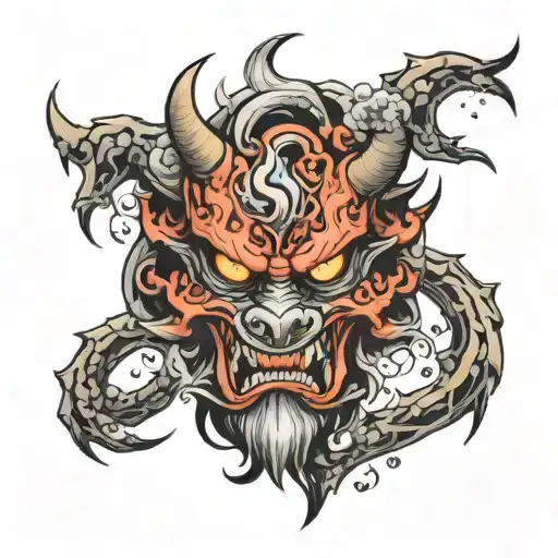 Create A Japanese Style Tattoo Design Featuring A Demon That Can Be Completed In One Session