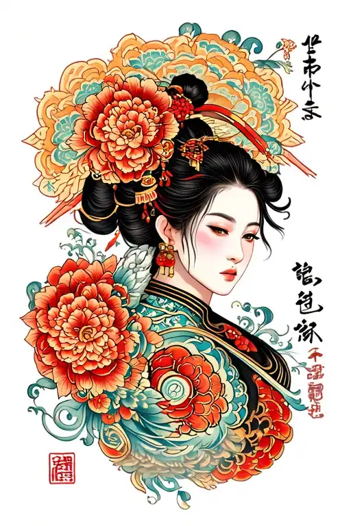 Korean Dancheong Shoulder Tattoo Design