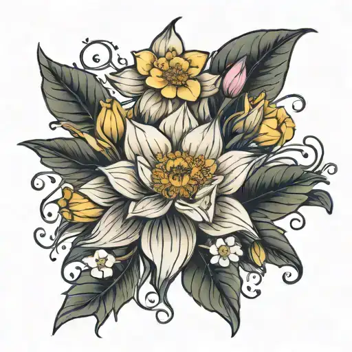 Daffodil And Water Lily And Cosmos And Chrysanthemum