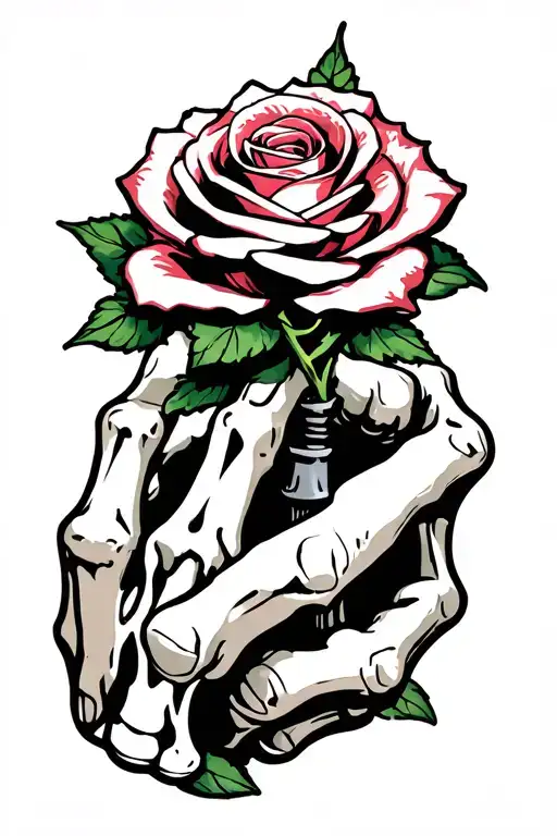 Bone Hand Hold Rose With Throns