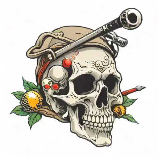 Three Golfballs And A Golfer Skull With Basecap