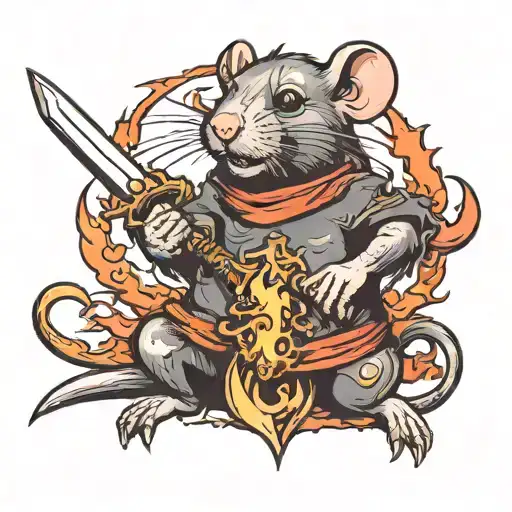 Rat Holding A Flaming Sword