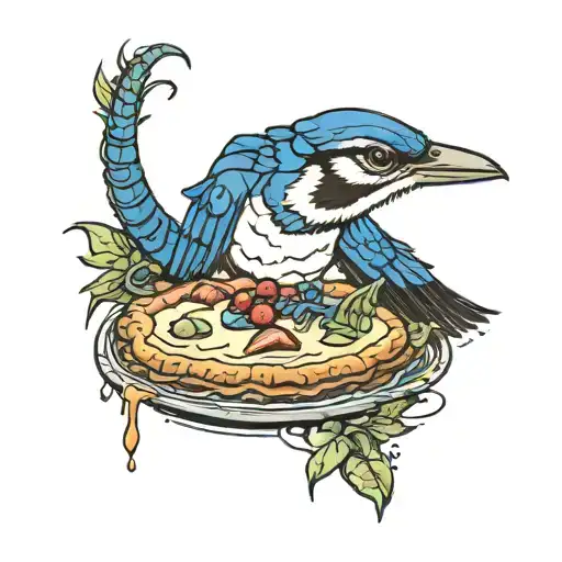 Pie Between A Blue Jay Bird And Alligator