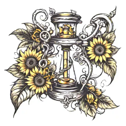 Tree Roots Growing Into Anchor Hour Glass With Sunflowers