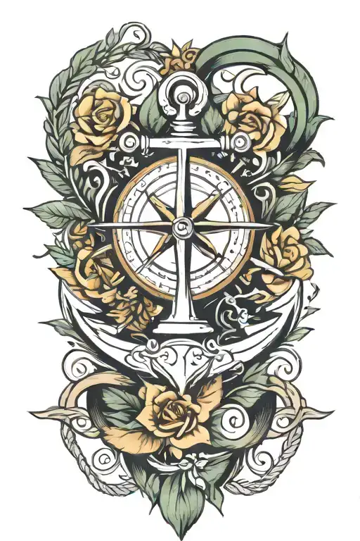 A Selucid Anchor On Top Of A Compass With A Laurel Wreathe Wrapped Around The Compass