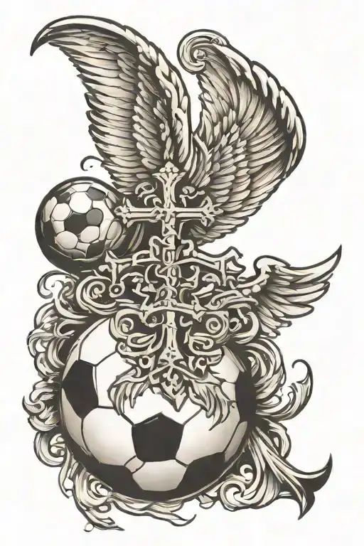 Cross With Wings And Soccer Ball Made