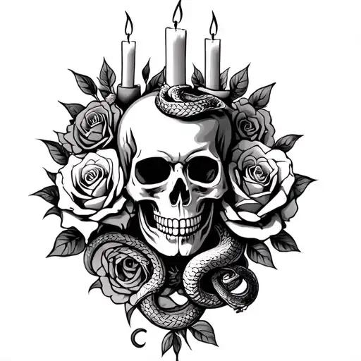 Skull Roses Snakes Candles