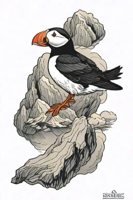 Puffin Soaring Over A Mountain