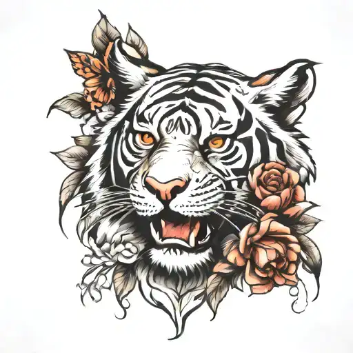Tiger With Flowers