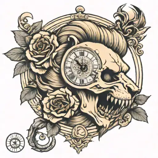 Lion Skull Rose Clock