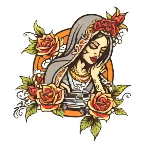 Lowrider With Virgin Mary And Roses
