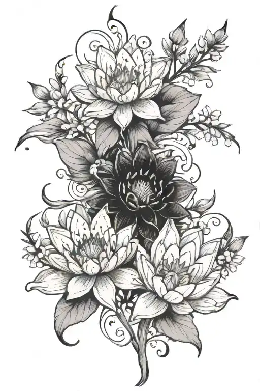 Water Lily And Larkspur Flowers Intertwined