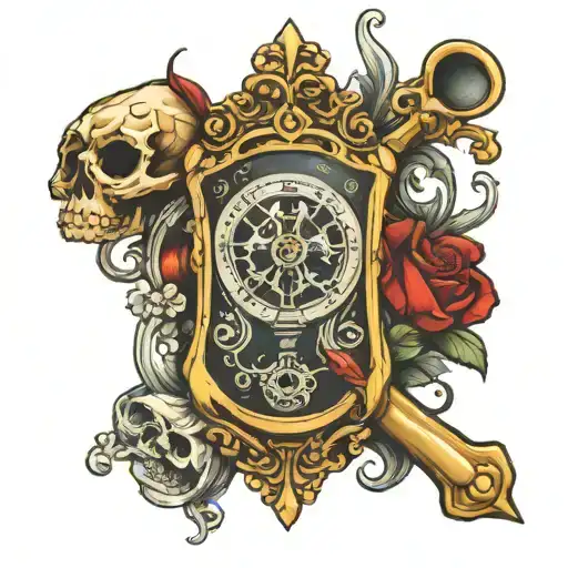 Skeleton Key With Hour Glass