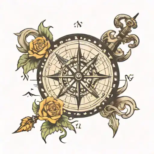 Compass Water Arrow Anchor Mountains