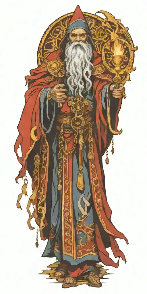 Flaming Bright Wizard Warhammer In A Red Robe With Seven Golden Keys On A Chain