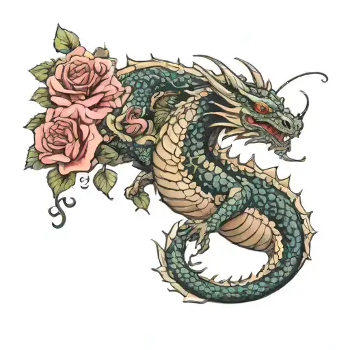 Dragon And Roses
